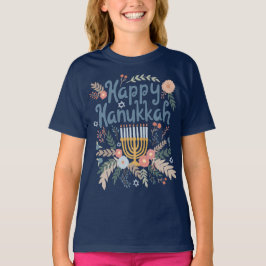Happy Hanukkah FLorals Handgezeichnet Kunst T-Shirt