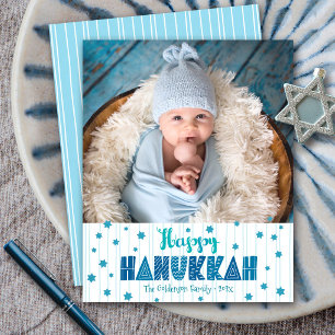 Happy Hanukkah Foto Blue Stars Moderne Karte
