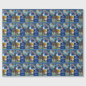 Happy Hanukkah Foto Collage Personalisiert Blue Geschenkpapier (Flach)