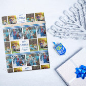 Happy Hanukkah Foto Collage Schönes Blau Custom Geschenkpapier