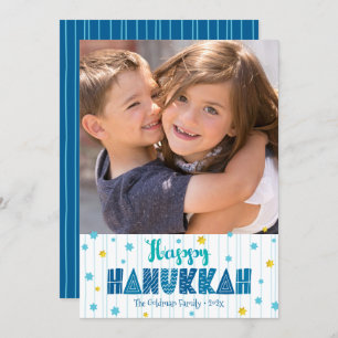 Happy Hanukkah Foto Gold Stars Moderne Typografie Feiertagskarte