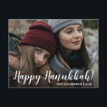 Happy Hanukkah Foto Holiday Postcard Feiertagspostkarte<br><div class="desc">Diese hübsche Fotokarte mit dem Aufdruck "Happy Hanukkah!" vorne und "Möge das Licht von Hanukkah Ihre Herzen mit Ruhe und Liebe füllen." auf der Rückseite wird jedem Empfänger ein Lächeln bringen. Es ist eine warme Stimmung, die die Herzen der Touch und jeder wird Spaß haben, ein neues Foto zu erhalten....</div>