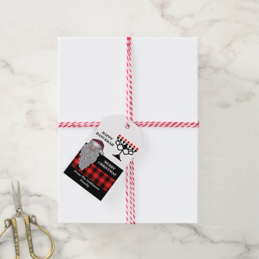 Happy Hanukkah & Frohe Weihnachten Geschenkanhänger (Mit Garn)