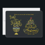 Happy Hanukkah Frohe Weihnachtskarte Feiertagskarte<br><div class="desc">Eine "Happy All"-Urlaubskarte mit einer Menorah und einem Weihnachtsbaum vor schwarzem Hintergrund. Die Karte lässt sich leicht mit Ihren Formulierungen, Schriftart und Schriftart anpassen. Nicht genau das, was Sie suchen? Alle unsere Produkte können auf Ihre Bedürfnisse zugeschnitten werden, ohne Aufpreis. Kontaktieren Sie uns einfach unter askpixieprints@aol.com. Die Abstimmung der Produkte...</div>