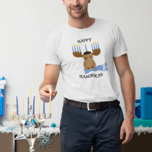 Happy Hanukkah Funny Moose Menorah T-Shirt
