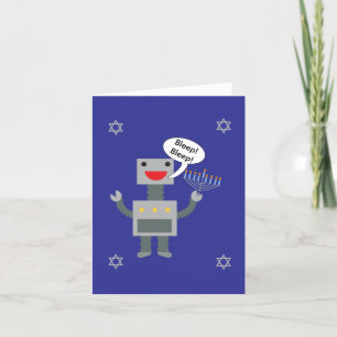 Happy Hanukkah Funny Robot Bleep Blue Personalize Feiertagskarte