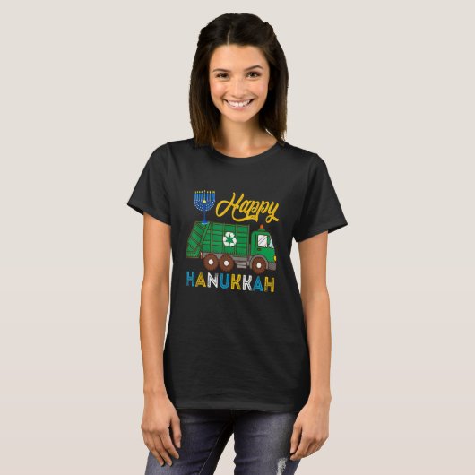 Happy Hanukkah Garbage Truck Carrying Jewish Menor T-Shirt (Vorne ganz)