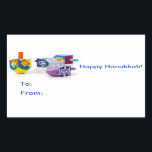 Happy Hanukkah Geschenkkleber Rechteckiger Aufkleber<br><div class="desc">Machen Sie es schnell und einfach diese Hanukkah mit diesen glücklichen Aufklebern zu beenden und identifizieren Sie Ihre verpackten Geschenke mit Flair! Glücklich Latkes Alle!</div>