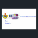 Happy Hanukkah Geschenkkleber Rechteckiger Aufkleber<br><div class="desc">Machen Sie es schnell und einfach diese Hanukkah mit diesen glücklichen Aufklebern zu beenden und identifizieren Sie Ihre verpackten Geschenke mit Flair! Glücklich Latkes Alle!</div>