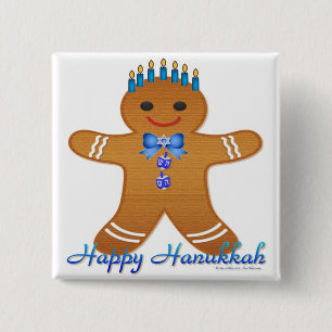 Happy Hanukkah Gingerbread Man Menorah Button