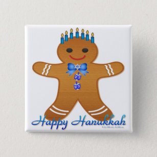 Happy Hanukkah Gingerbread Man Menorah Button