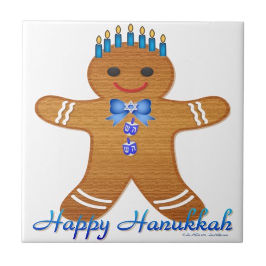Happy Hanukkah Gingerbread Man Menorah Fliese (Vorderseite)