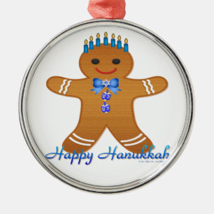 Happy Hanukkah Gingerbread Man Menorah Ornament Aus Metall