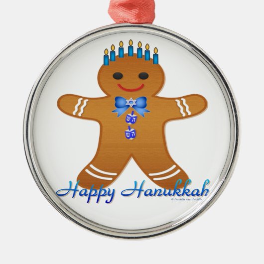 Happy Hanukkah Gingerbread Man Menorah Ornament Aus Metall (Vorne)