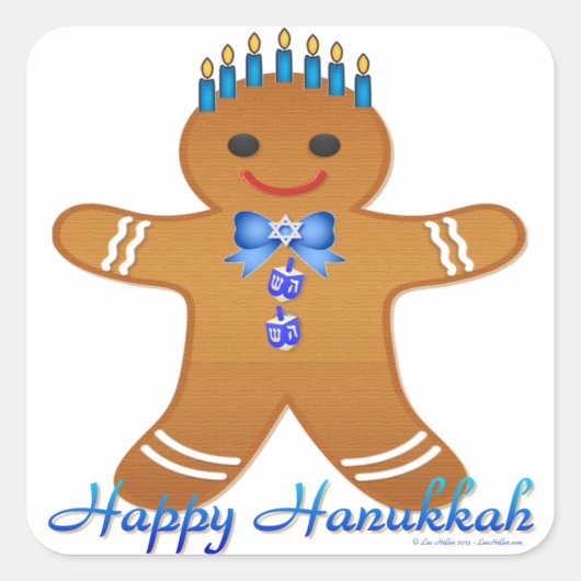 Happy Hanukkah Gingerbread Man Menorah Quadratischer Aufkleber (Vorderseite)