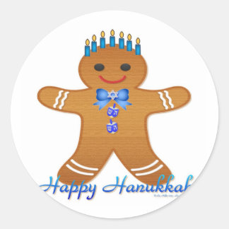 Happy Hanukkah Gingerbread Man Menorah Runder Aufkleber