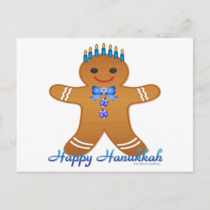 Happy Hanukkah Gingerbrot Mann Menorah Feiertagspostkarte