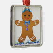 Happy Hanukkah Gingerbrot Mann Menorah Silbernes Ornament (Rechts)