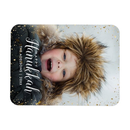 Happy Hanukkah | Glitz Imitats Glitzer Foto Overla Magnet (Horizontal)