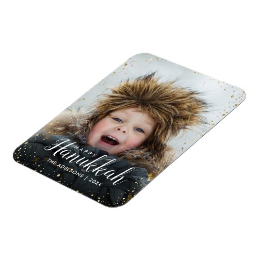 Happy Hanukkah | Glitz Imitats Glitzer Foto Overla Magnet (Linke Seite)