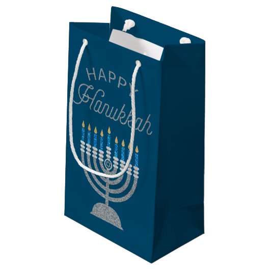 Happy Hanukkah Glitzer Kleine Geschenktüte (Rückseite Schrägansicht)