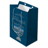 Happy Hanukkah Glitzer Mittlere Geschenktüte (Vorderseite Schrägansicht)