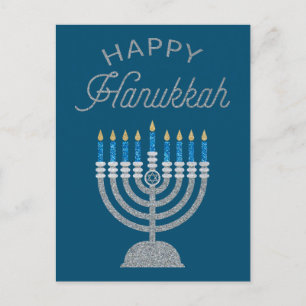 Happy Hanukkah Glitzer Postkarte
