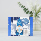 Happy Hanukkah Gnome Dreidel Niedlich Blue Postkarte (Stehend Vorderseite)