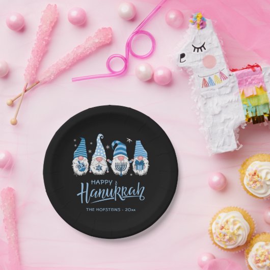 Happy Hanukkah Gnome Funny Family Menorah Dreidel Pappteller (Party)