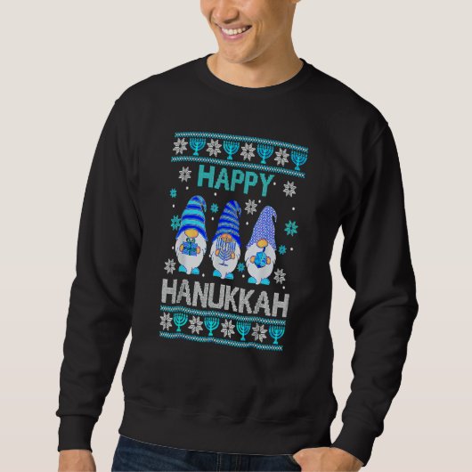 Happy Hanukkah Gnome Gnomies Menorah Pajama Ugly 1 Sweatshirt (Vorderseite)