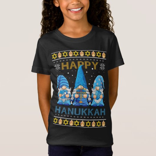 Happy Hanukkah Gnome Gnomies Menorah Pajama Ugly S T-Shirt (Vorderseite)