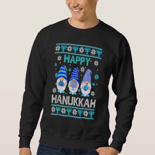 Happy Hanukkah Gnome Gnomies Menorah Pajama Ugly Sweatshirt (Vorderseite)