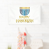 Happy Hanukkah Gold Aquamarin Menorah Banner (Insitu)