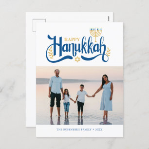 "Happy Hanukkah" Gold Menorah Feiertagspostkarte
