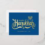 "Happy Hanukkah" Gold Menorah Folien Feiertagspostkarte<br><div class="desc">"Happy Hanukkah" Gold Menorah Design.</div>