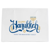 "Happy Hanukkah" Gold Menorah Große Geschenktüte (Vorderseite)