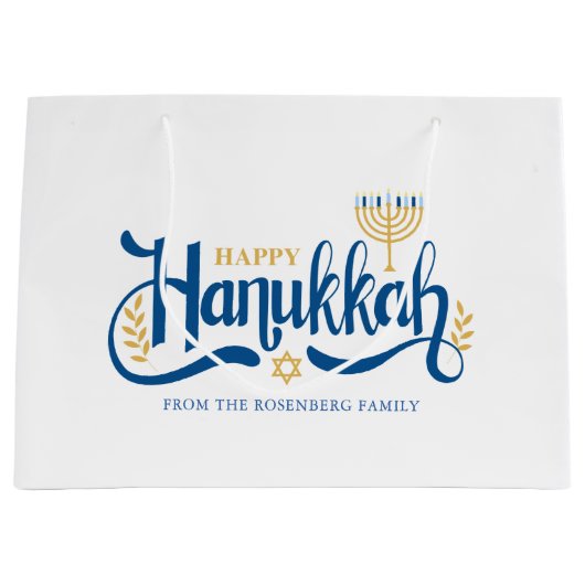 "Happy Hanukkah" Gold Menorah Große Geschenktüte (Vorderseite)