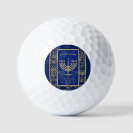 Happy Hanukkah Gold Menorah Jewish Holiday Golfball