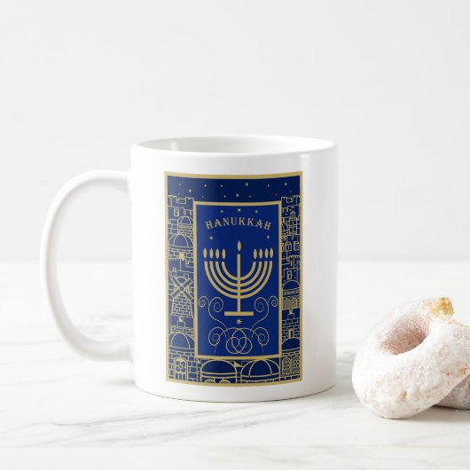 Happy Hanukkah Gold Menorah Jewish Holiday Kaffeetasse (Mit Donut)