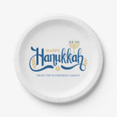 "Happy Hanukkah" Gold Menorah Pappteller (Vorderseite)