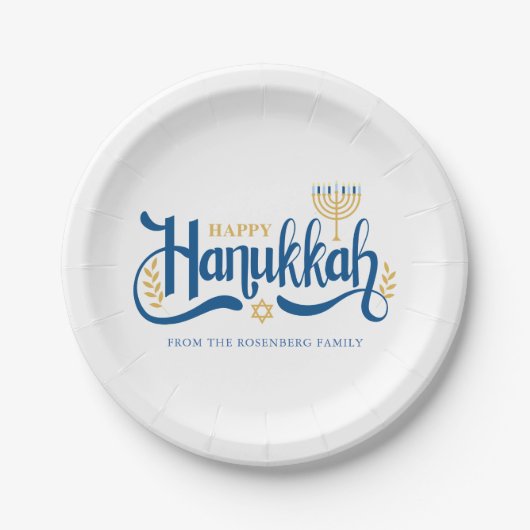 "Happy Hanukkah" Gold Menorah Pappteller (Vorderseite)