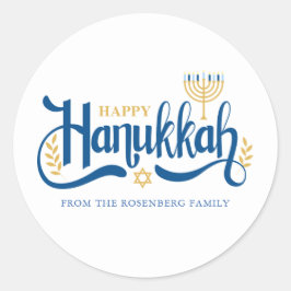 "Happy Hanukkah" Gold Menorah Runder Aufkleber