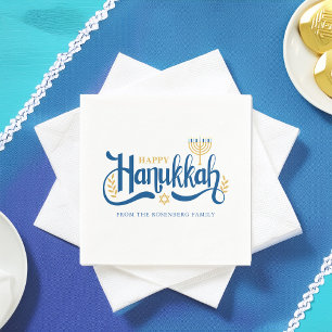 "Happy Hanukkah" Gold Menorah Serviette
