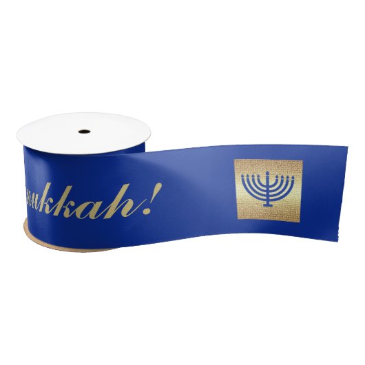 Happy Hanukkah. Gold Menorah & Star von David Gesc Satinband (Spule)