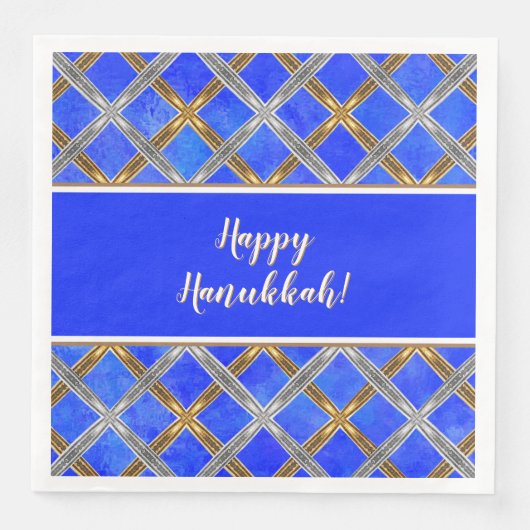 Happy Hanukkah Gold, Silber und Weiß Schnürsenkel Serviette (Vorderseite)