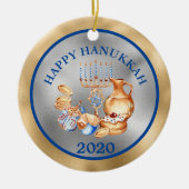 Happy Hanukkah Gold Silver Menorah Keramik Ornament (Vorne)