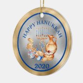 Happy Hanukkah Gold Silver Menorah Keramik Ornament (Links)