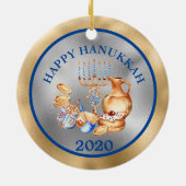 Happy Hanukkah Gold Silver Menorah Keramik Ornament (Hinten)