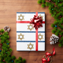 Happy Hanukkah Gold Star von David White Blue Geschenkpapier