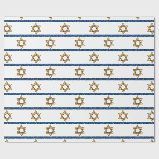 Happy Hanukkah Gold Star von David White Blue Geschenkpapier (Flach)